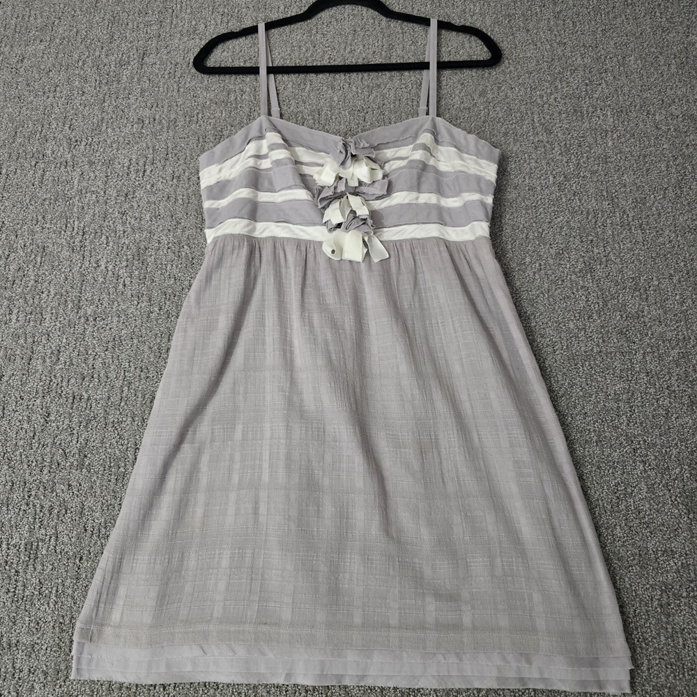 Anthropologie Feather Bone Cotton Gauze Rosette Empire Mini Dress Gray M